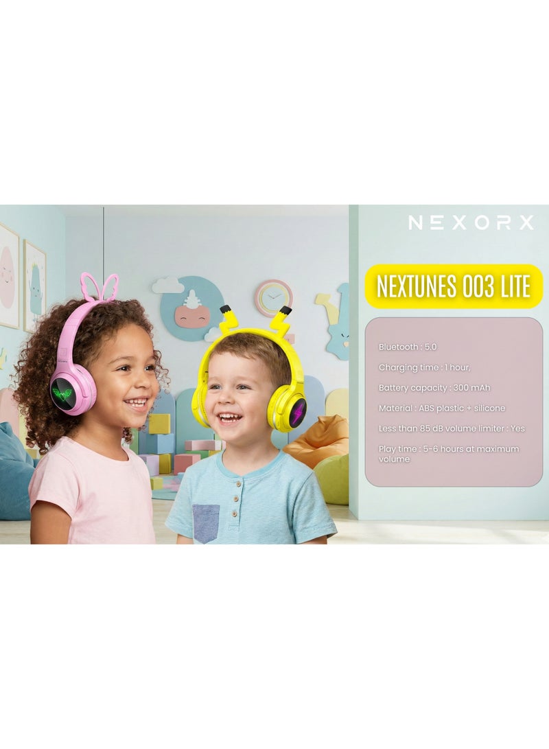 NEXORX NexTunes 003 Lite Kids Headphones – Bluetooth 5.3, 6H Playtime, Safe 85dB Volume Limit, Built-in Mic, Foldable & Lightweight Design for Ages 3+ PINK - Image 3